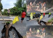 Jalan Lintas Gumawang–Rasuan Amblas di Lubuk Harjo, Polisi dan Warga Bangun Jembatan Sementara