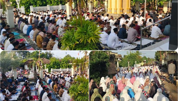 Khidmat dan Tertib, Ratusan Warga Muhammadiyah Tulus Ayu Laksanakan Salat Idul Fitri di Masjid Jami’ Mujahidin
