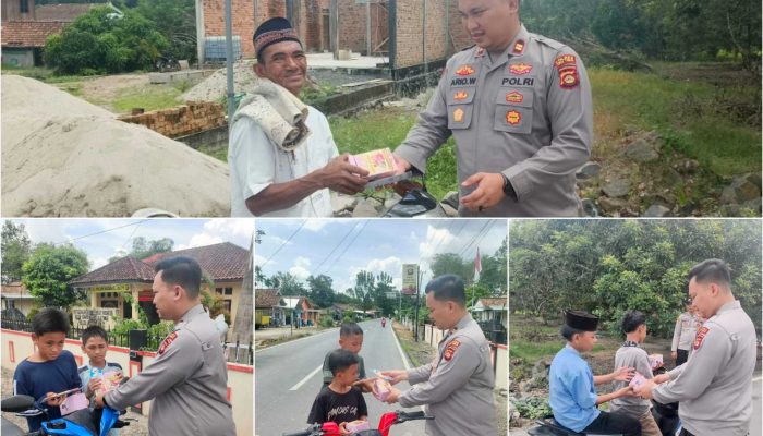 Kapolsek Madang Suku II Gelar “Jumat Berbagi”, Bagikan Alat Tulis dan Botol Minum kepada Pelajar dan Warga
