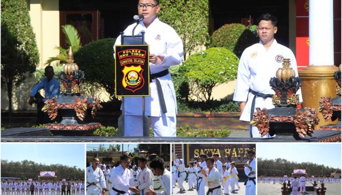 Kapolres OKU Timur Pimpin Langsung Upacara Kenaikan Tingkat KKI, 206 Karateka Ikuti Ujian dalam Rangka HUT Bhayangkara ke-80
