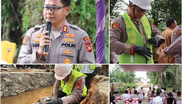 Ground Breaking Jembatan Merah Putih, Kapolres OKU Timur Peletakan Batu Pertama dan Salurkan Bansos