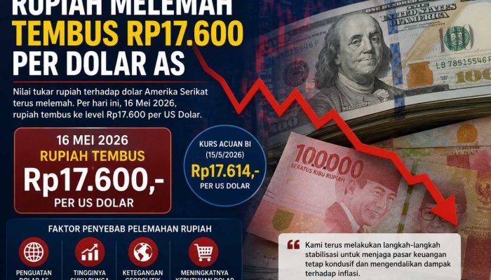 Rupiah Melemah Tembus Rp17.600 per Dolar AS, Tekanan Global Jadi Pemicu