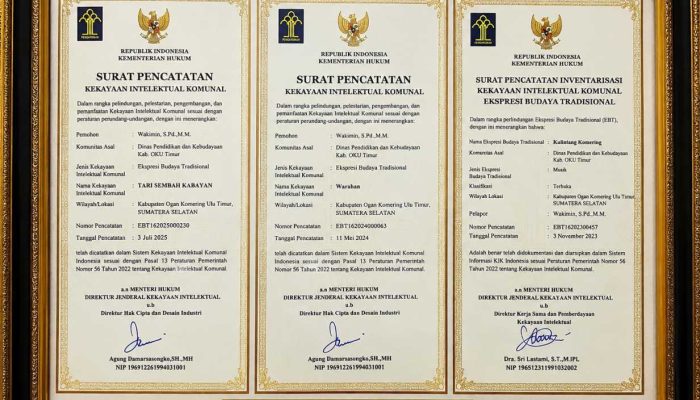 Tiga Warisan Budaya OKU Timur Resmi Tercatat sebagai Kekayaan Intelektual Komunal Indonesia