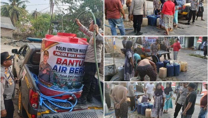 Peduli Warga Terdampak Kekeringan, Polsek Buay Madang Timur Salurkan 2.000 Liter Air Bersih