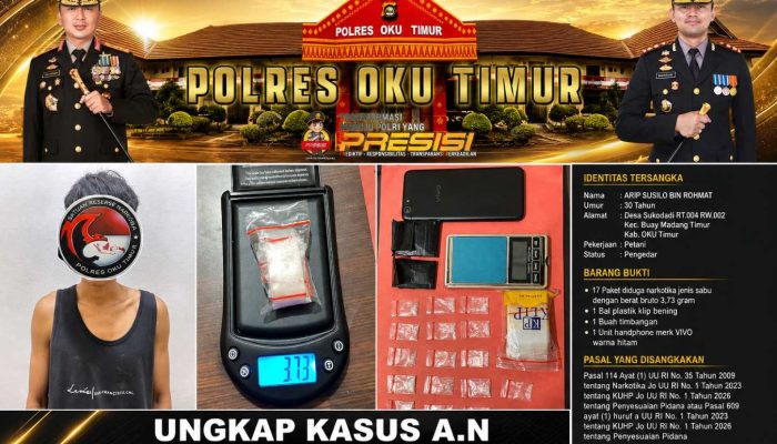 Satres Narkoba Polres OKU Timur Amankan 17 Paket Sabu di Buay Madang Timur