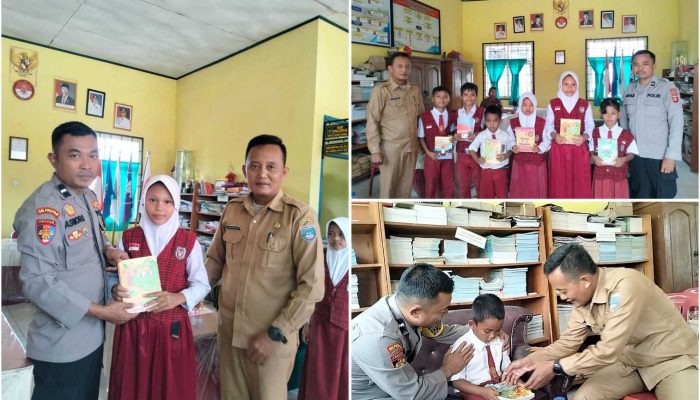 Ringankan Beban Pelajar, Polsek Semendawai Suku III Salurkan Bantuan Buku Tulis untuk Siswa Kurang Mampu